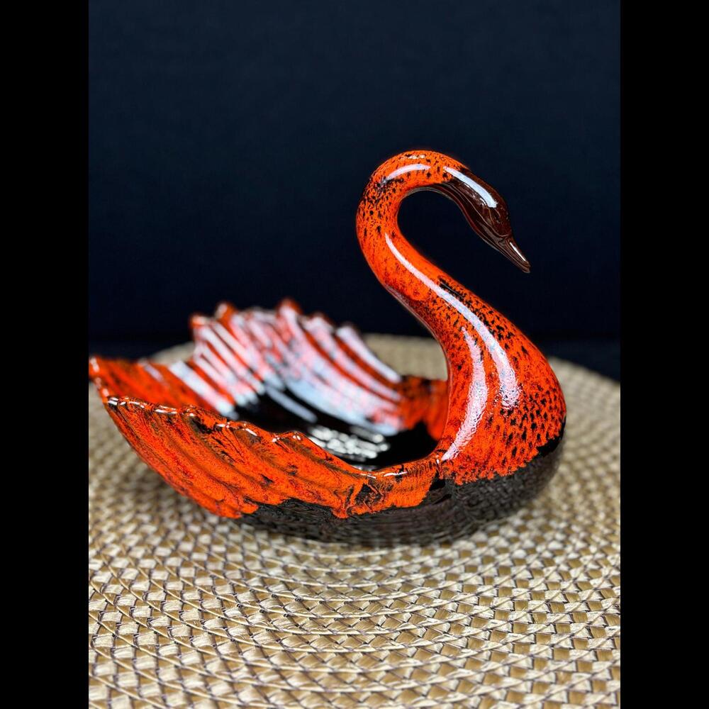 Regal Evangeline Swan | Canuck Pottery | Vintage MCM| Flame Red Drip pottery